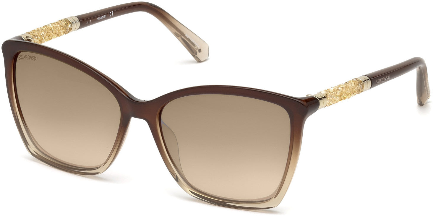 Swarovski SK0148 Square Sunglasses 48G-48G - Shiny Dark Brown / Brown Mirror Lenses