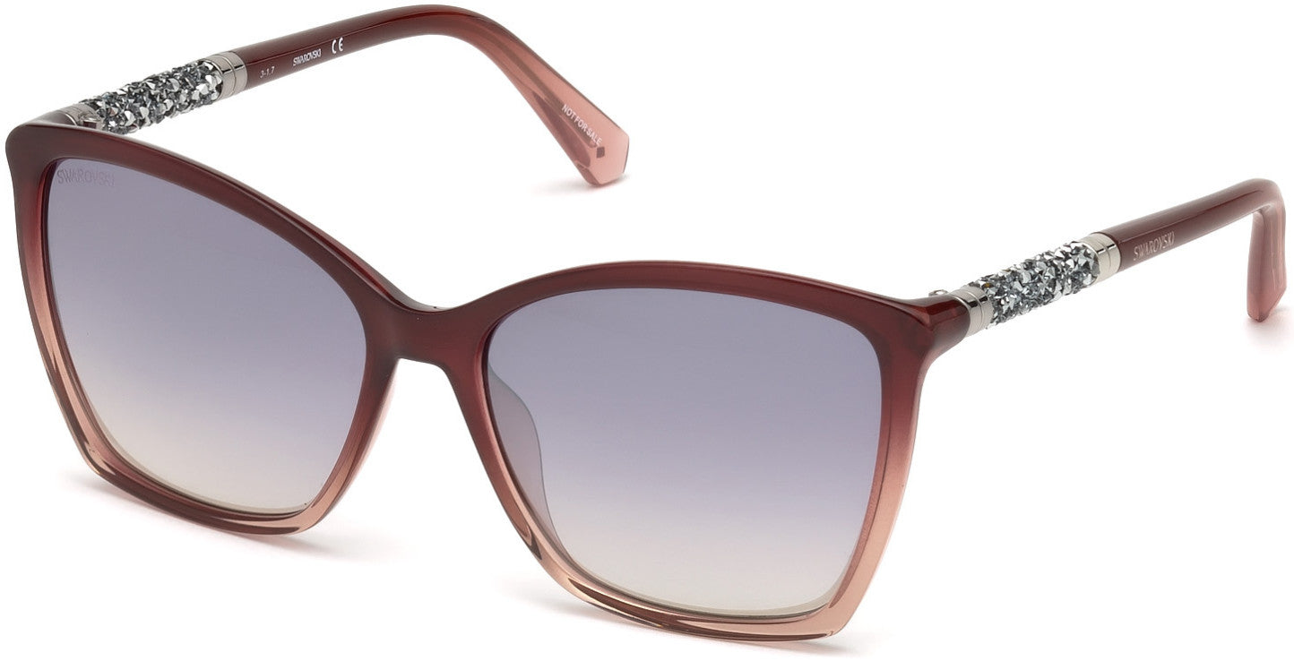 Swarovski SK0148 Square Sunglasses 69C-69C - Shiny Bordeaux / Smoke Mirror Lenses