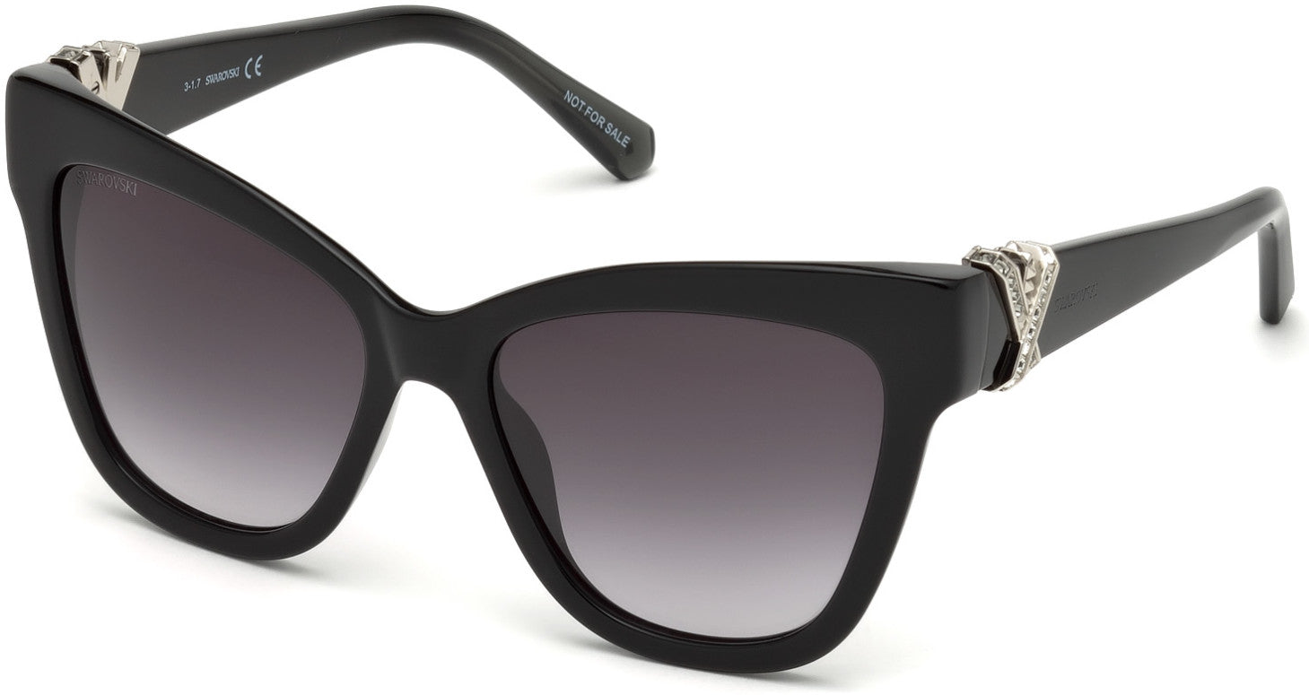 Swarovski SK0157 Butterfly Sunglasses 01B-01B - Shiny Black / Gradient Smoke Lenses