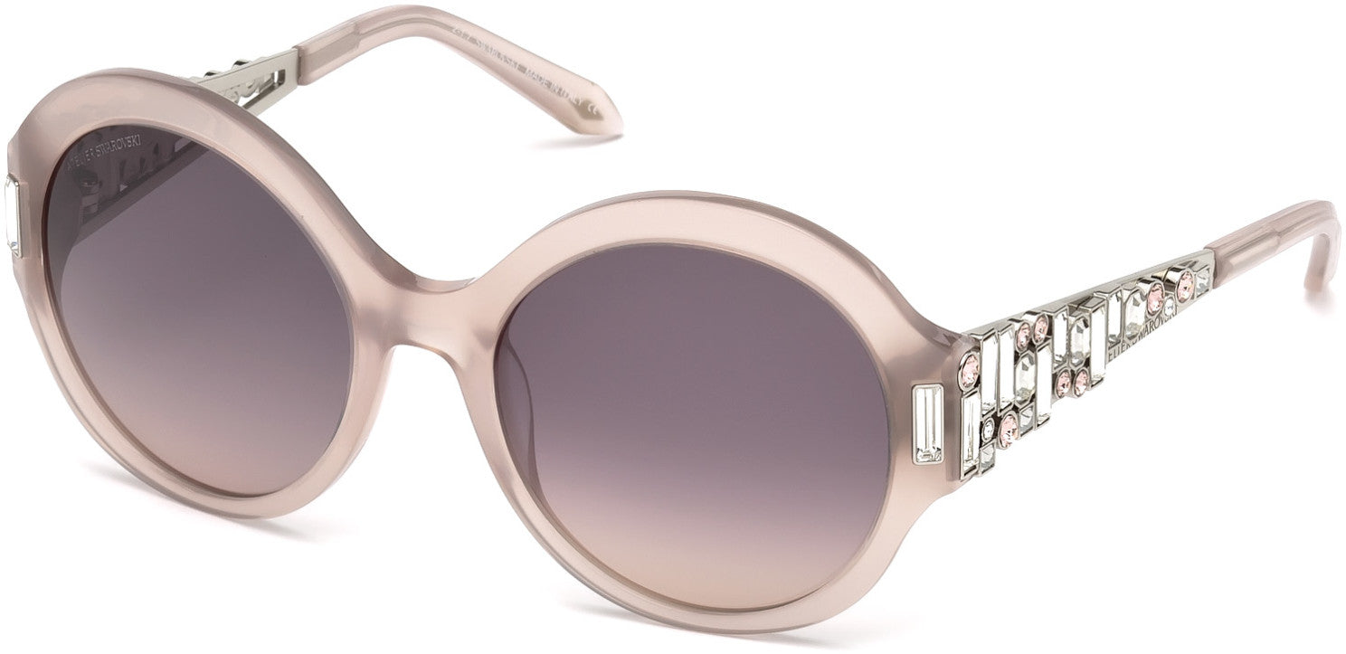 Swarovski SK0162-P Round Sunglasses 57F-57F - Blush Pink, Multi-Color Crystals Decor/ Gradient Grey To Sand