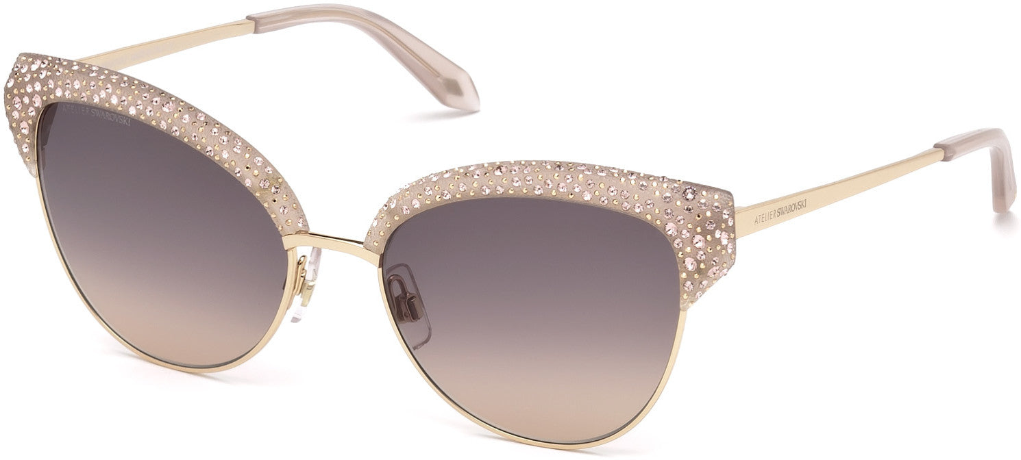 Swarovski SK0164-P Browline Sunglasses 57F-57F - Opal Beige & Vintage Pink/ Gradient Grey To Sand W Pink Crystals Decor