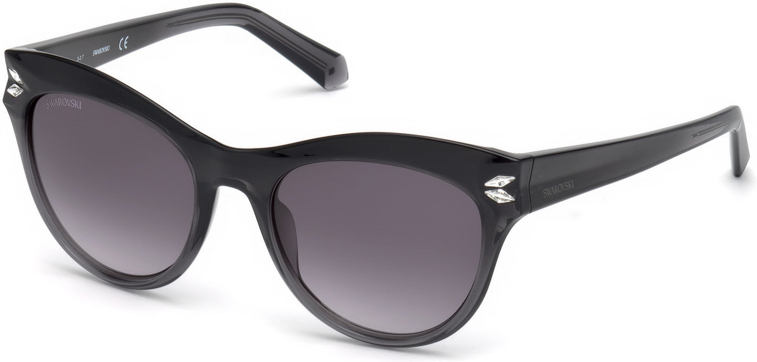 Swarovski SK0171 Cat Sunglasses 20B-20B - Shiny Grey / Gradient Smoke Lenses