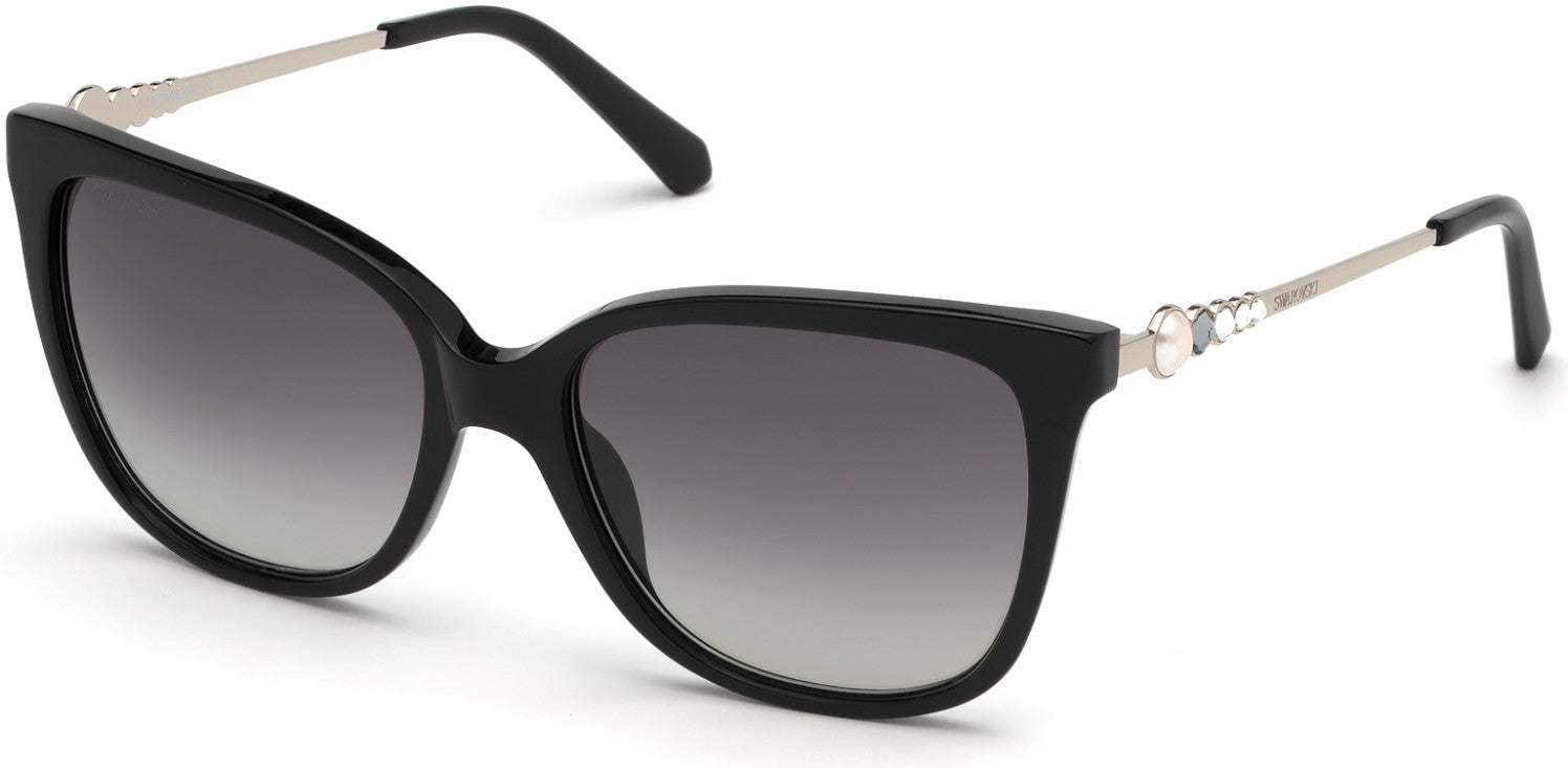 Swarovski SK0189 Square Sunglasses 01B-01B - Shiny Black / Gradient Smoke Lenses