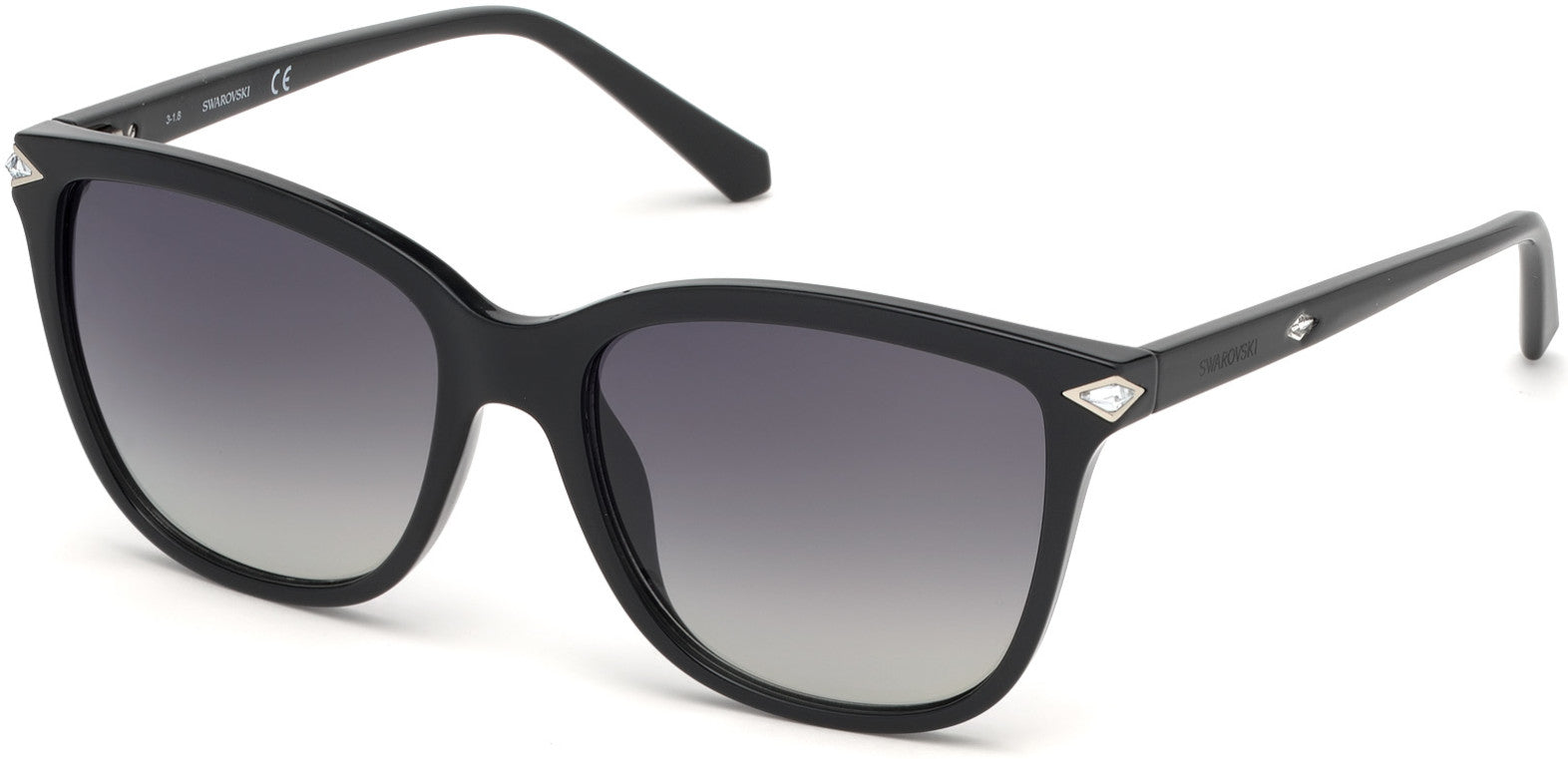 Swarovski SK0192 Square Sunglasses 01B-01B - Shiny Black  / Gradient Smoke Lenses