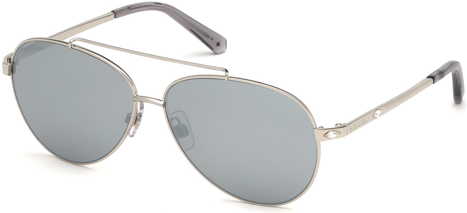 Swarovski SK0194 Pilot Sunglasses 16C-16C - Shiny Palladium / Smoke Mirror Lenses