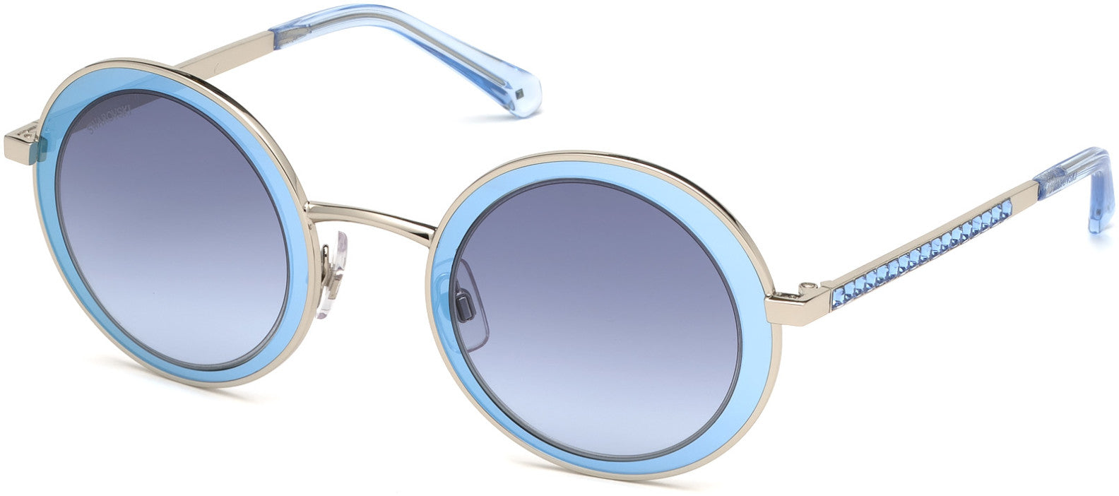 Swarovski SK0199 Round Sunglasses 16W-16W - Shiny Palladium / Gradient Blue Lenses