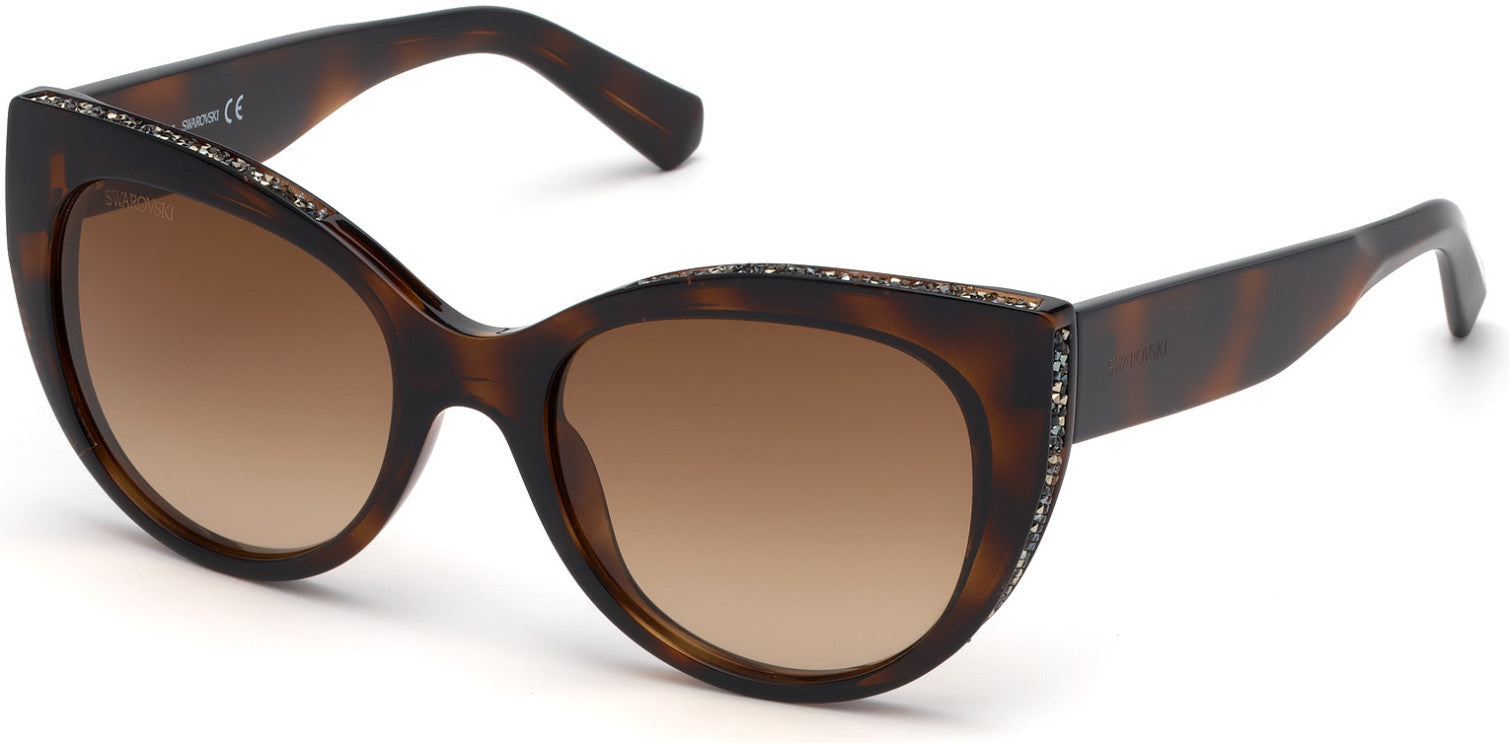 Swarovski SK0202 Cat Sunglasses 52F-52F - Dark Havana / Gradient Brown Lenses
