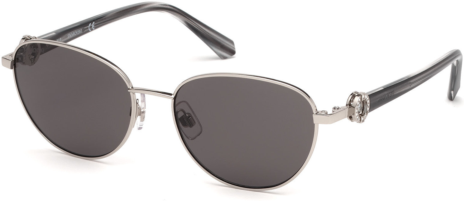 Swarovski SK0205 Round Sunglasses 16A-16A - Shiny Palladium / Smoke Lenses