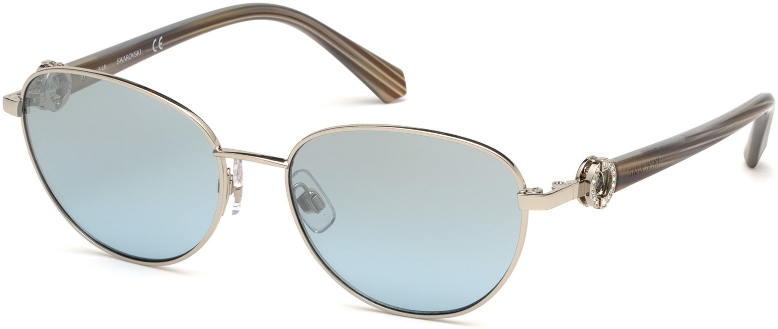 Swarovski SK0205 Round Sunglasses 16X-16X - Shiny Palladium / Blue Mirror Lenses