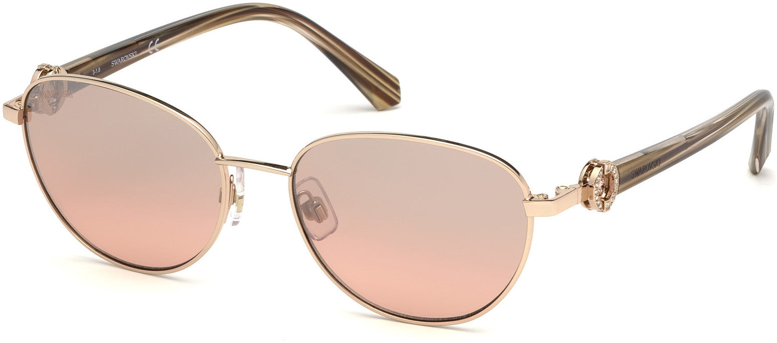 Swarovski SK0205 Round Sunglasses 28U-28U - Shiny Rose Gold / Bordeaux Mirror Lenses