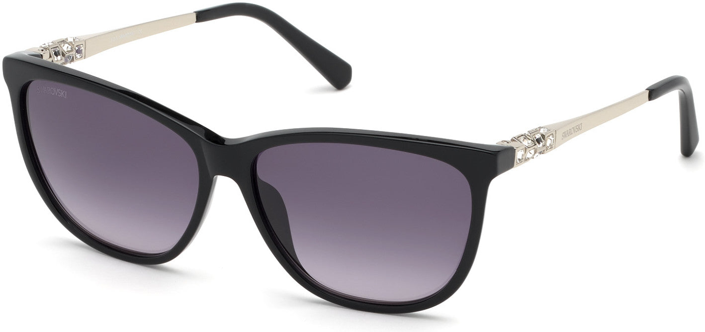 Swarovski SK0225 Square Sunglasses 01B-01B - Shiny Black  / Gradient Smoke Lenses