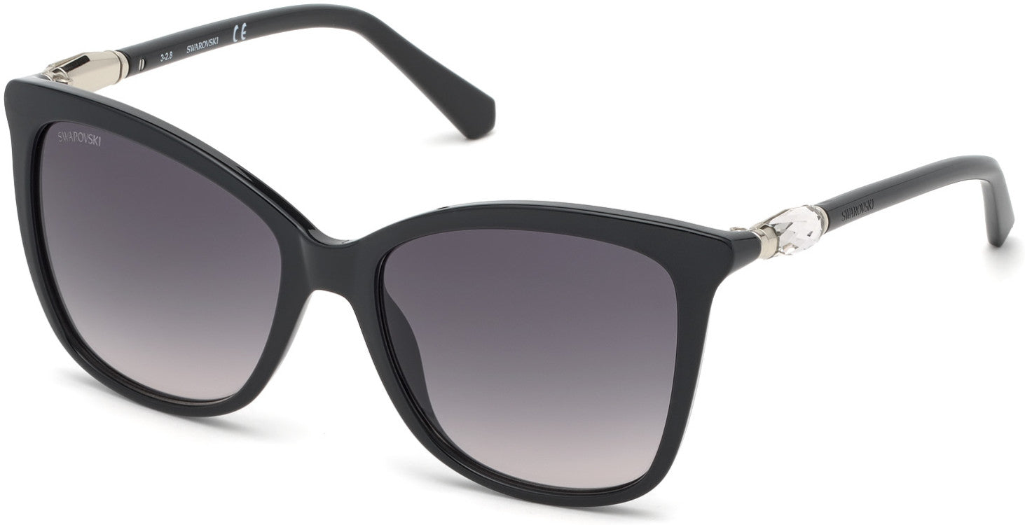 Swarovski SK0227 Butterfly Sunglasses 01B-01B - Shiny Black  / Gradient Smoke Lenses