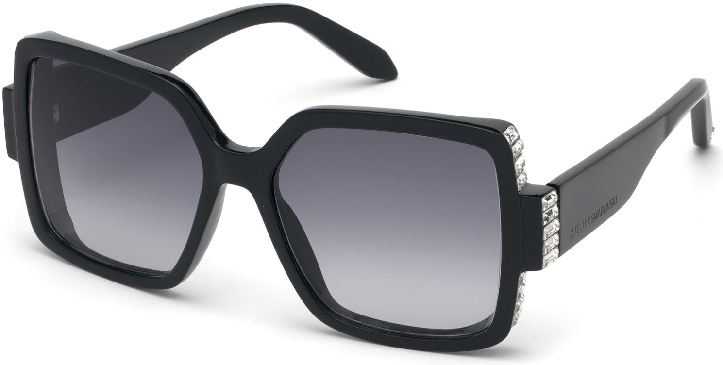 Swarovski SK0237-P Butterfly Sunglasses 01B-01B - Shiny Black, Crystals Decor/ Smoke Gradient