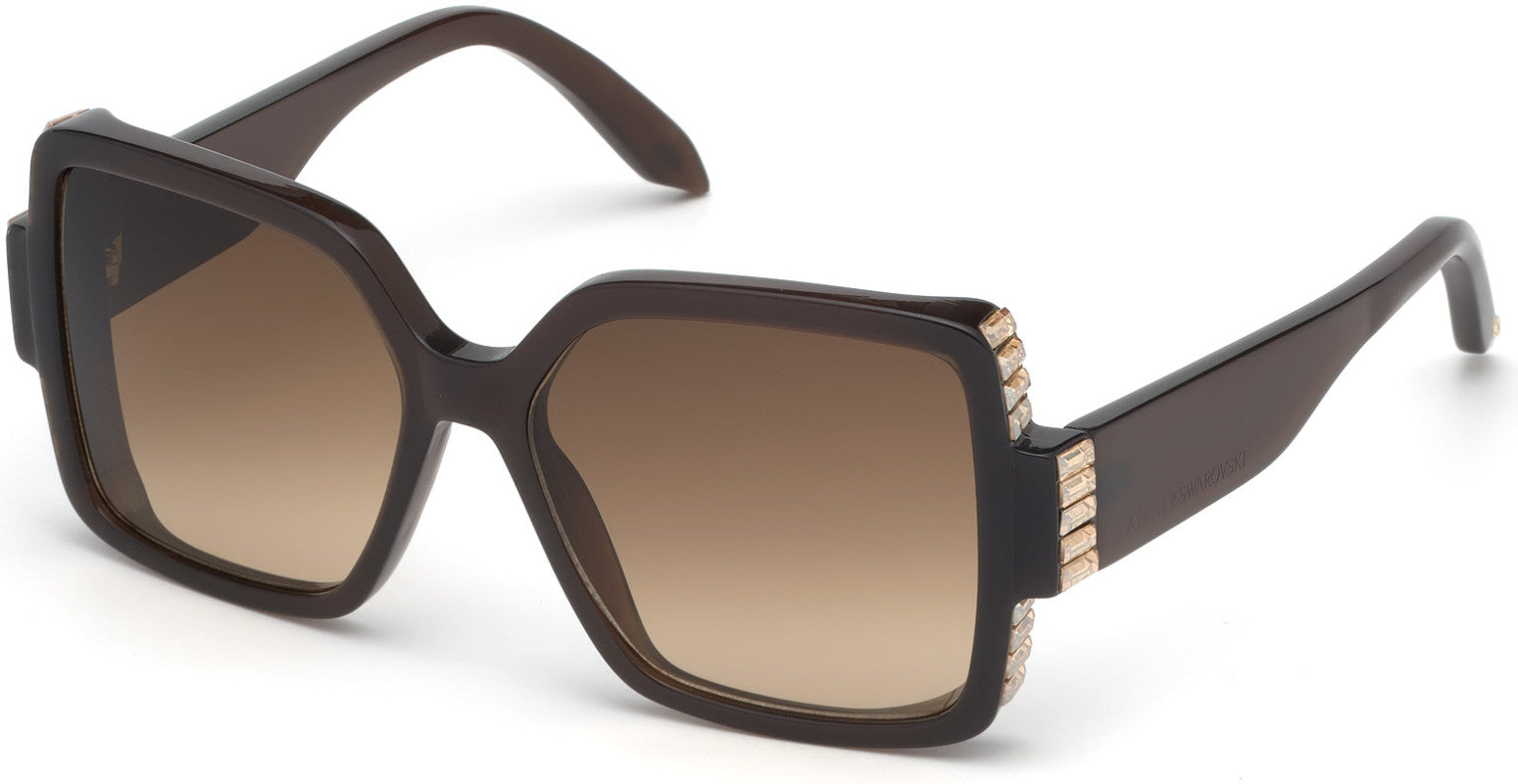 Swarovski SK0237-P Butterfly Sunglasses 36F-36F - Shiny Opal Brown, Golden Shadow Crystals/ Gradient Brown