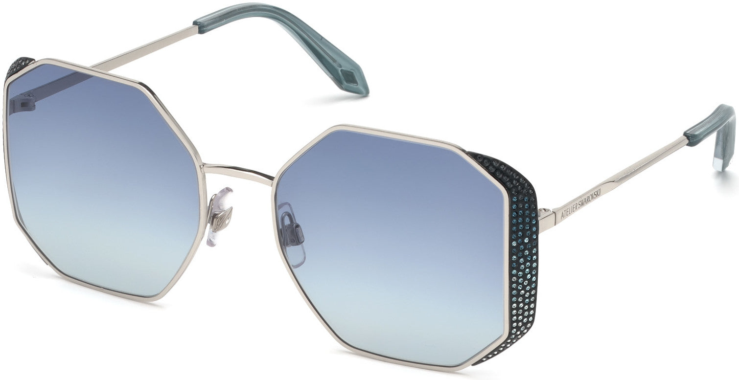 Swarovski SK0238-P Geometric Sunglasses 16W-16W - Shiny Palladium, Blue Crystals, Shiny Transp. Blue/ Gradient Blue