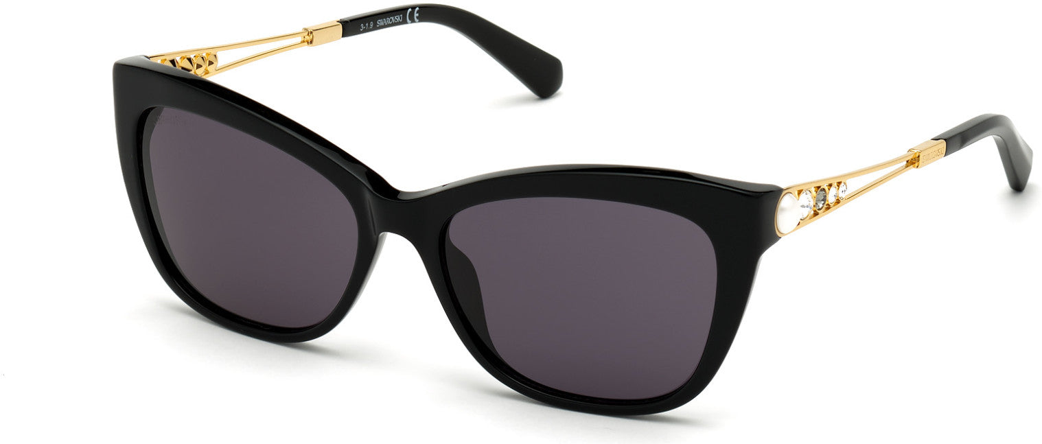 Swarovski SK0262 Butterfly Sunglasses 01A-01A - Shiny Black / Smoke Lenses