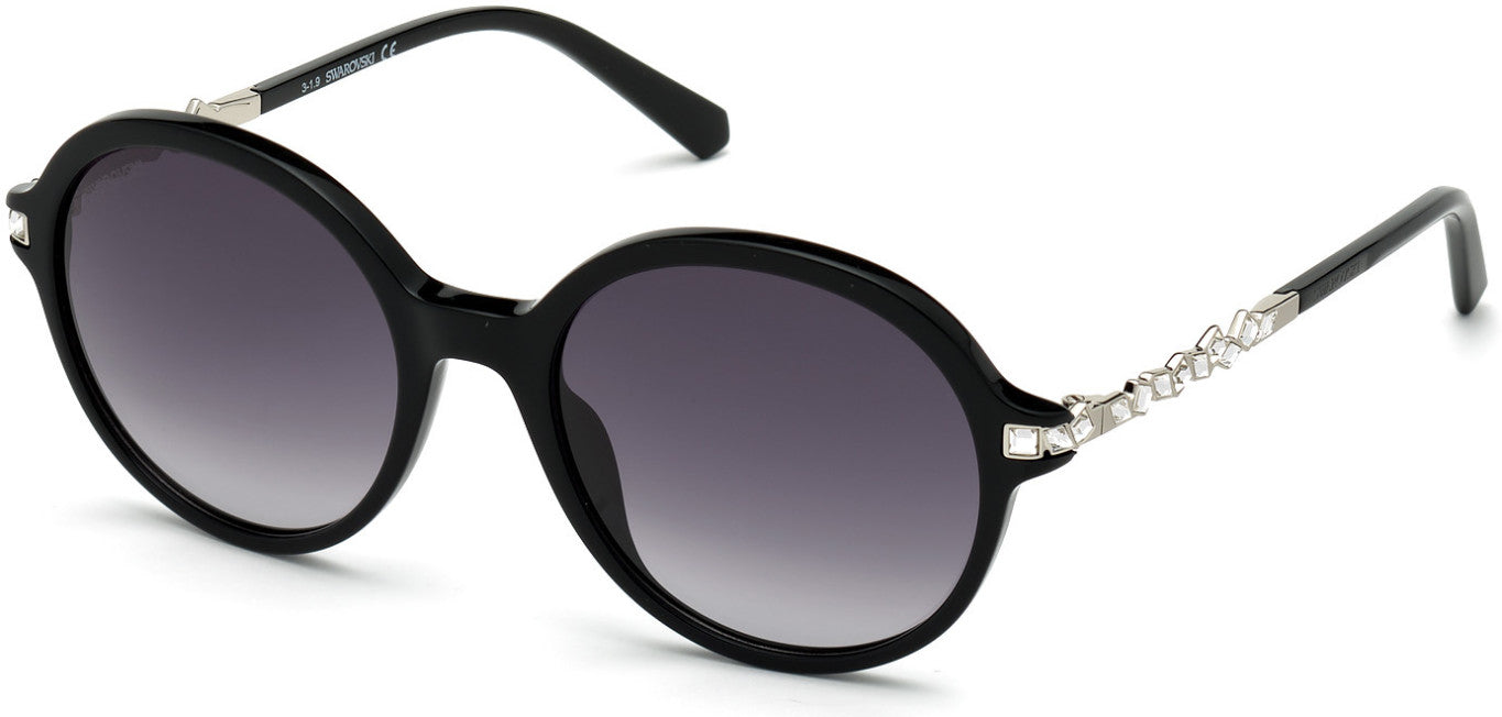 Swarovski SK0264 Round Sunglasses 01B-01B - Shiny Black / Gradient Smoke Lenses