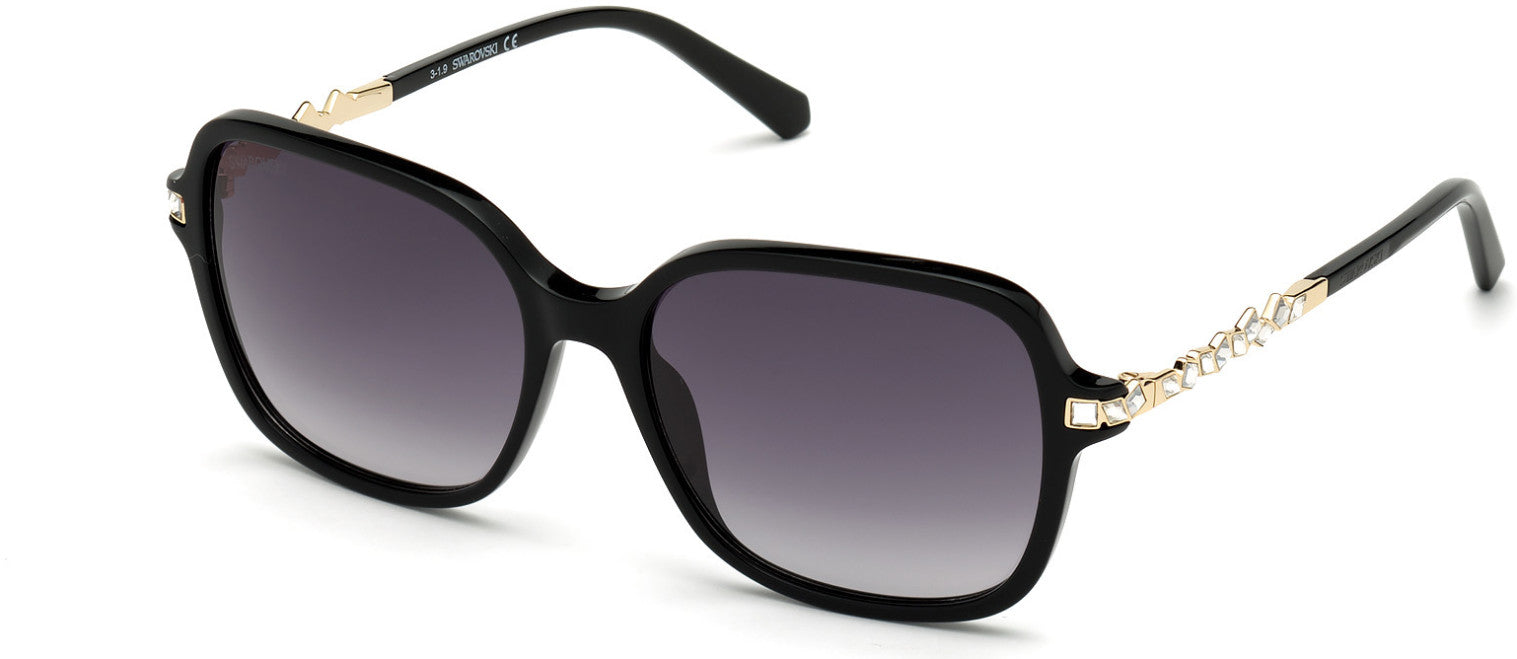 Swarovski SK0265 Square Sunglasses 01B-01B - Shiny Black  / Gradient Smoke