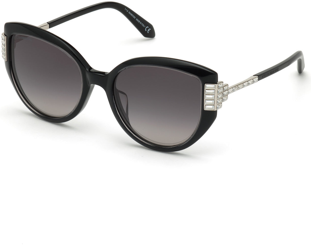 Swarovski SK0272-P-H Round Sunglasses 01B-01B - Shiny Grey & Black, Palladium, Crystal Dãƒâ©Cor/ Gr. Smoke Flash Lense