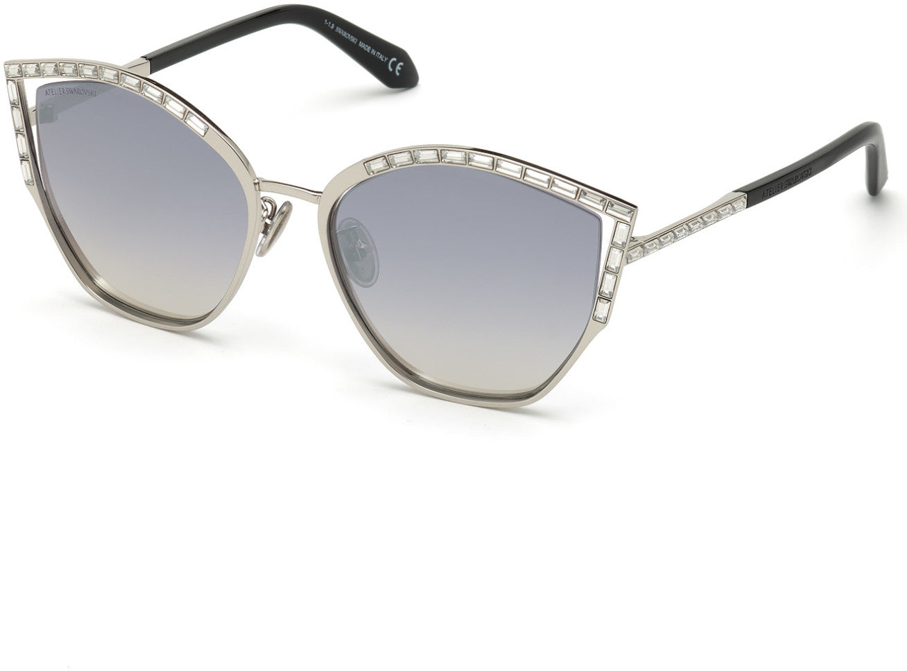 Swarovski SK0274-P-H Geometric Sunglasses 16C-16C - Shiny Palladium, Shiny Black, Crystal Dãƒâ©Cor/ Gr. Blue Mirrored Lens