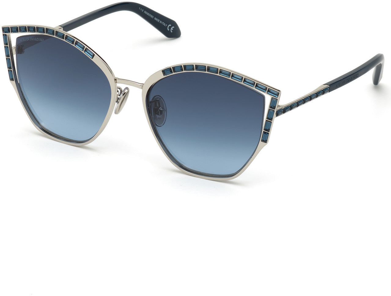 Swarovski SK0274-P-H Geometric Sunglasses 16W-16W - Shiny Palladium, Shiny Navy Blue, Crystal Dãƒâ©Cor/ Gradient Blue Lens