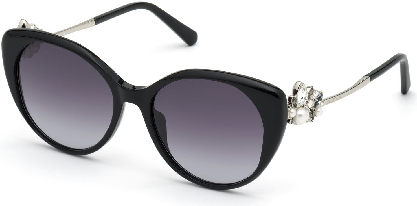 Swarovski SK0279 Cat Sunglasses 01B-01B - Shiny Black  / Gradient Smoke