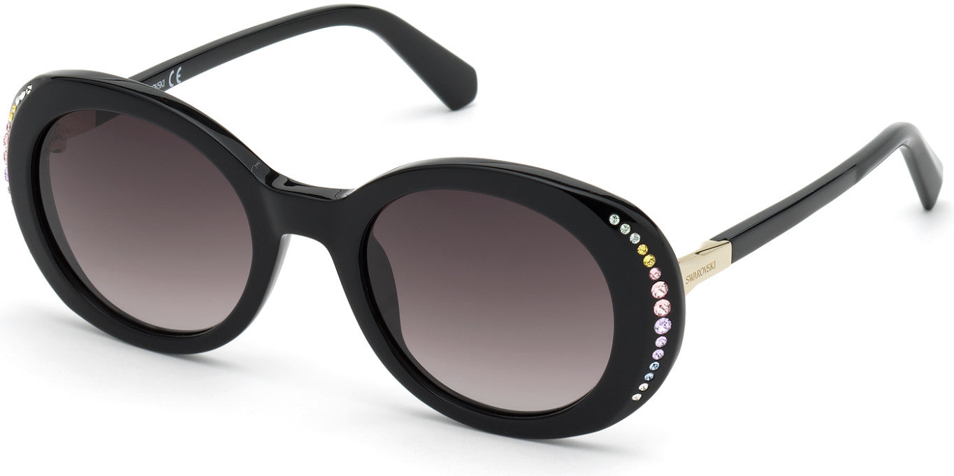 Swarovski SK0281 Round Sunglasses 01B-01B - Shiny Black  / Gradient Smoke