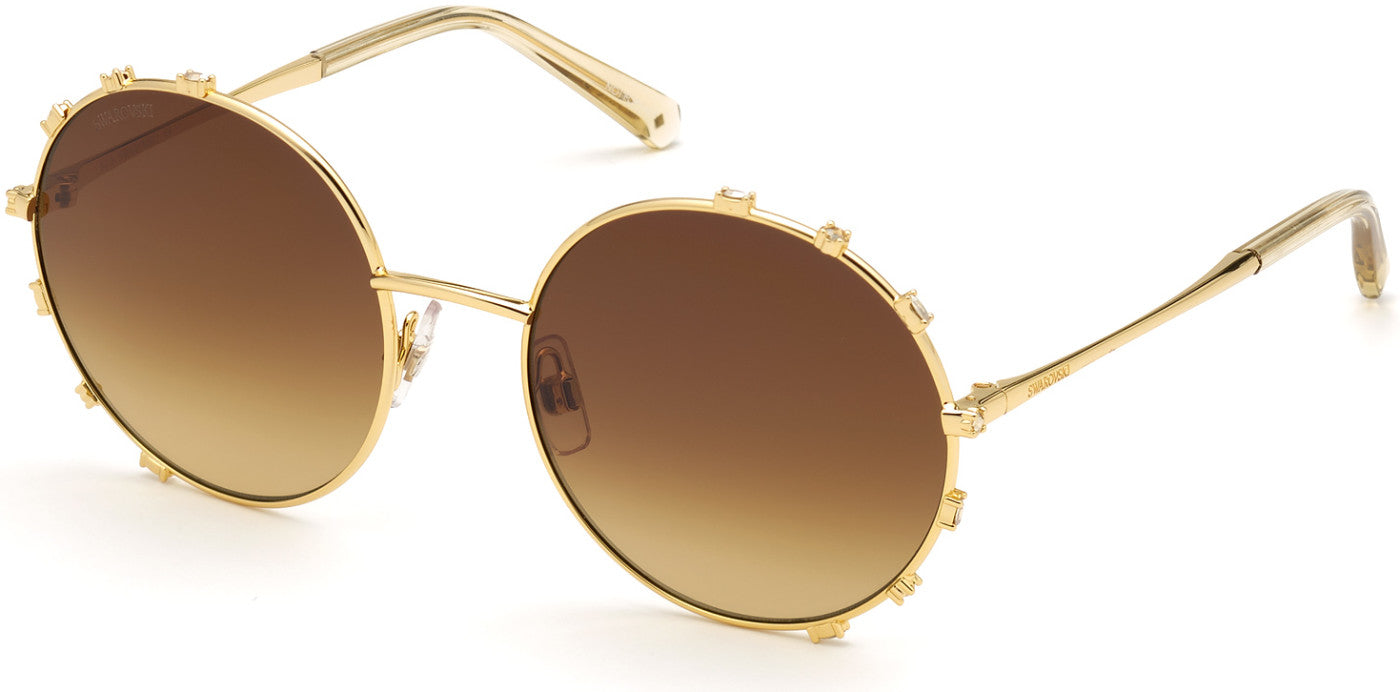 Swarovski SK0289 Round Sunglasses 30F-30F - Shiny Deep Gold / Gradient Brown
