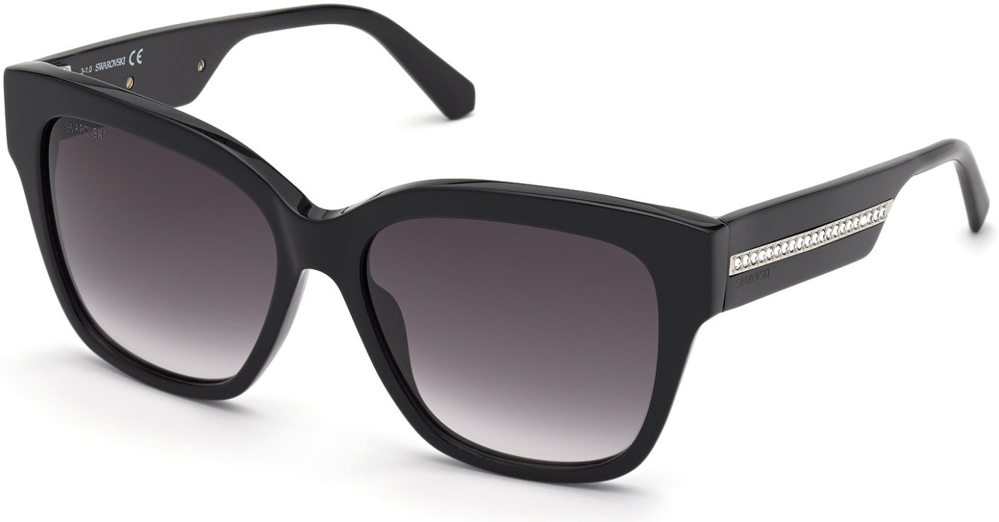 Swarovski SK0305 Square Sunglasses 01B-01B - Shiny Black  / Gradient Smoke