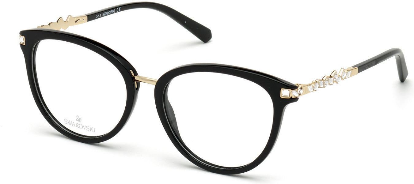 Swarovski SK5344 Round Eyeglasses 001-001 - Shiny Black