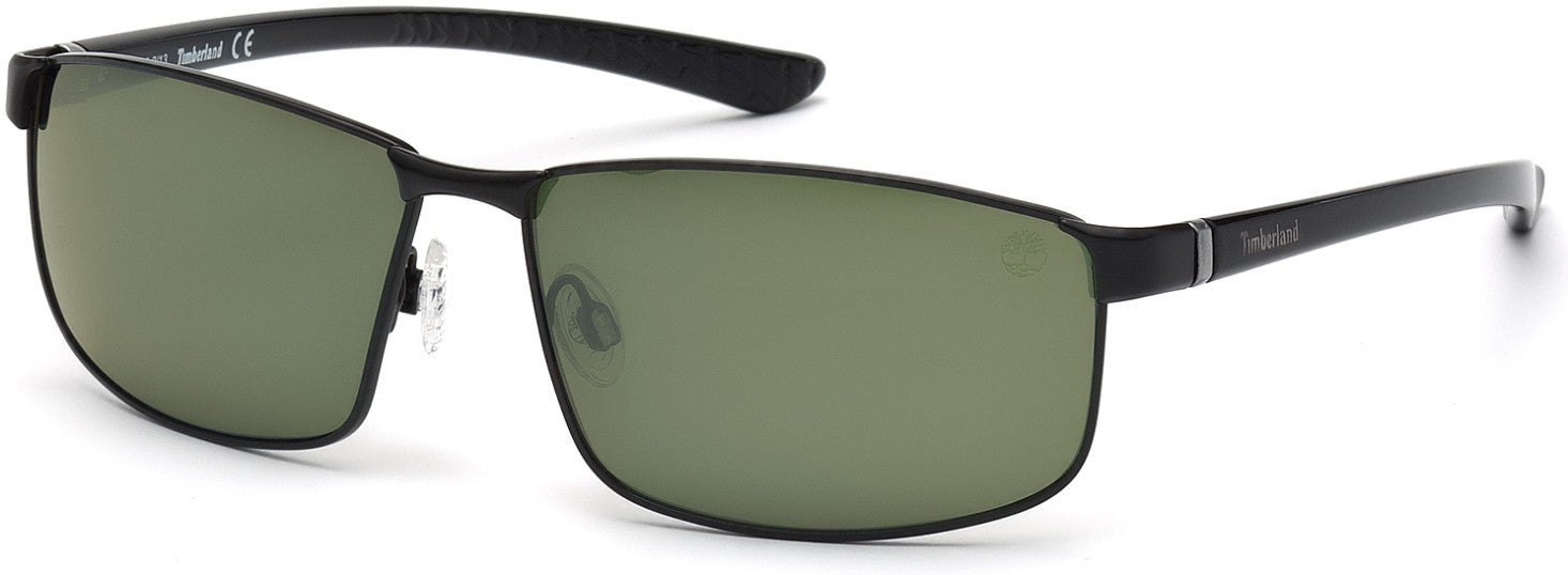 Timberland TB9035 Rectangular Sunglasses 02R-02R - Satin Black, Black Temples / Green Flash Mirror Lenses