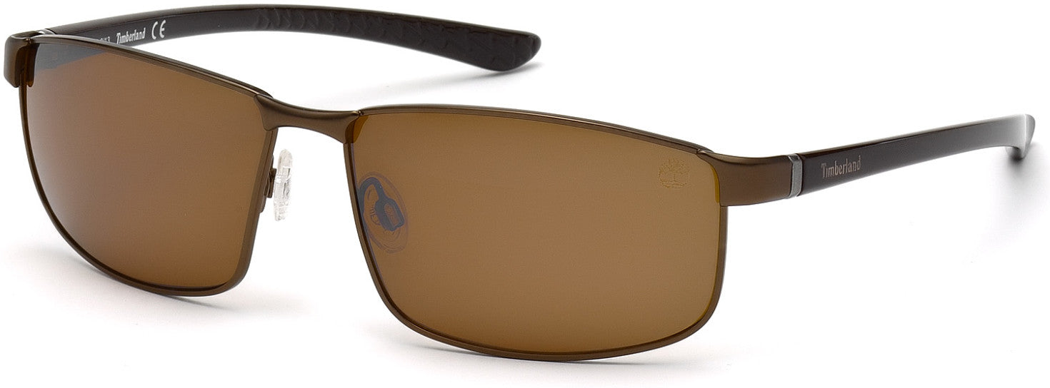 Timberland TB9035 Rectangular Sunglasses 49H-49H - Satin Brown, Brown Temples / Brown Flash Mirror Lenses
