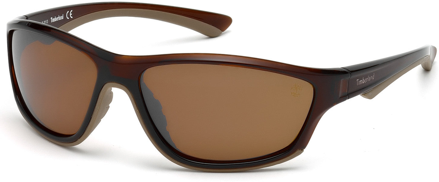 Timberland TB9045 Geometric Sunglasses 50H-50H - Crystal Brown, Taupe Rubber Details / Brown Flash Mirror Lenses