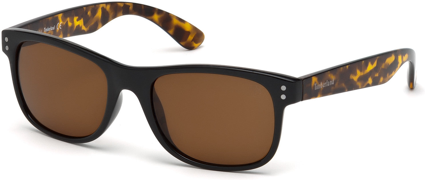 Timberland TB9063 Geometric Sunglasses 01H-01H - Shiny Black  / Brown Polarized