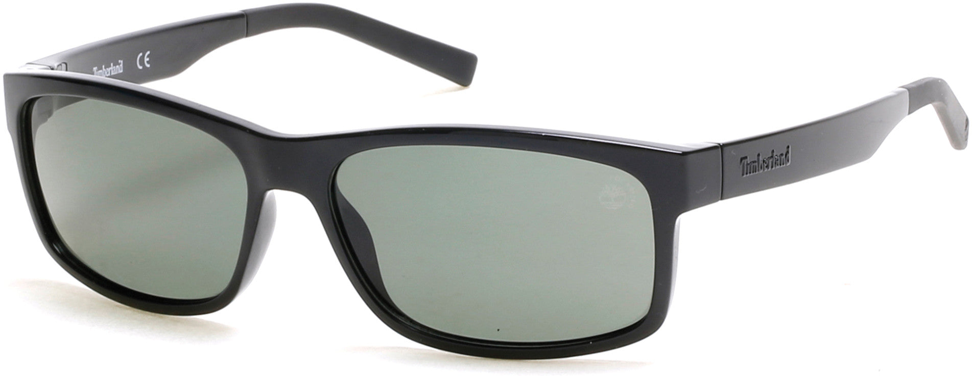 Timberland TB9104 Rectangular Sunglasses 01R-01R - Shiny Black  / Green Polarized - Back Order until 