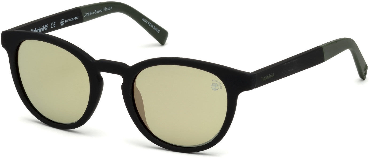 Timberland TB9128 Round Sunglasses 02R-02R - Rubberized Black Frame & Temples With Green Rubber / Gold Flash Lenses