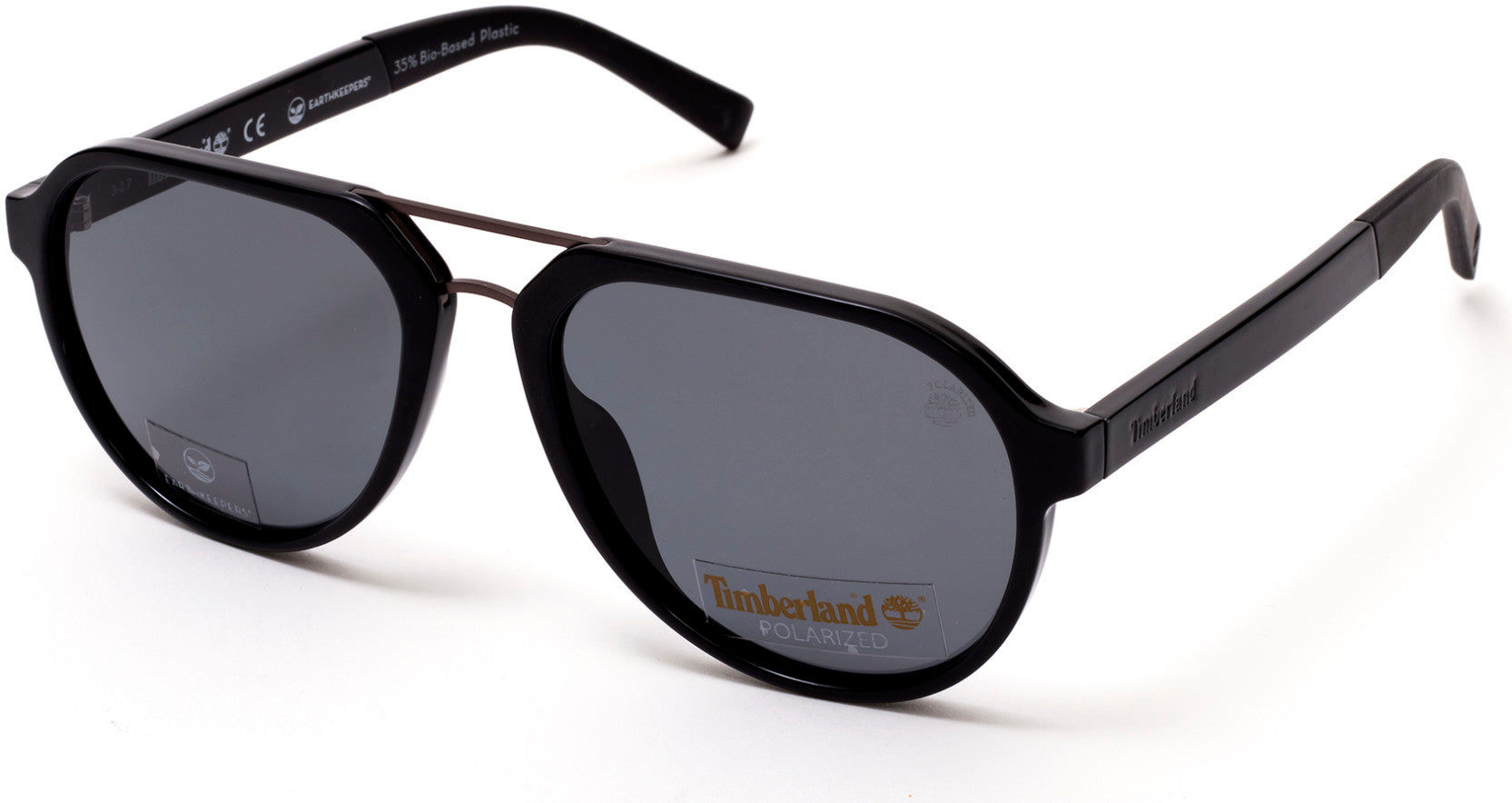 Timberland TB9142 Pilot Sunglasses 01D-01D - Shiny Black  / Smoke Polarized