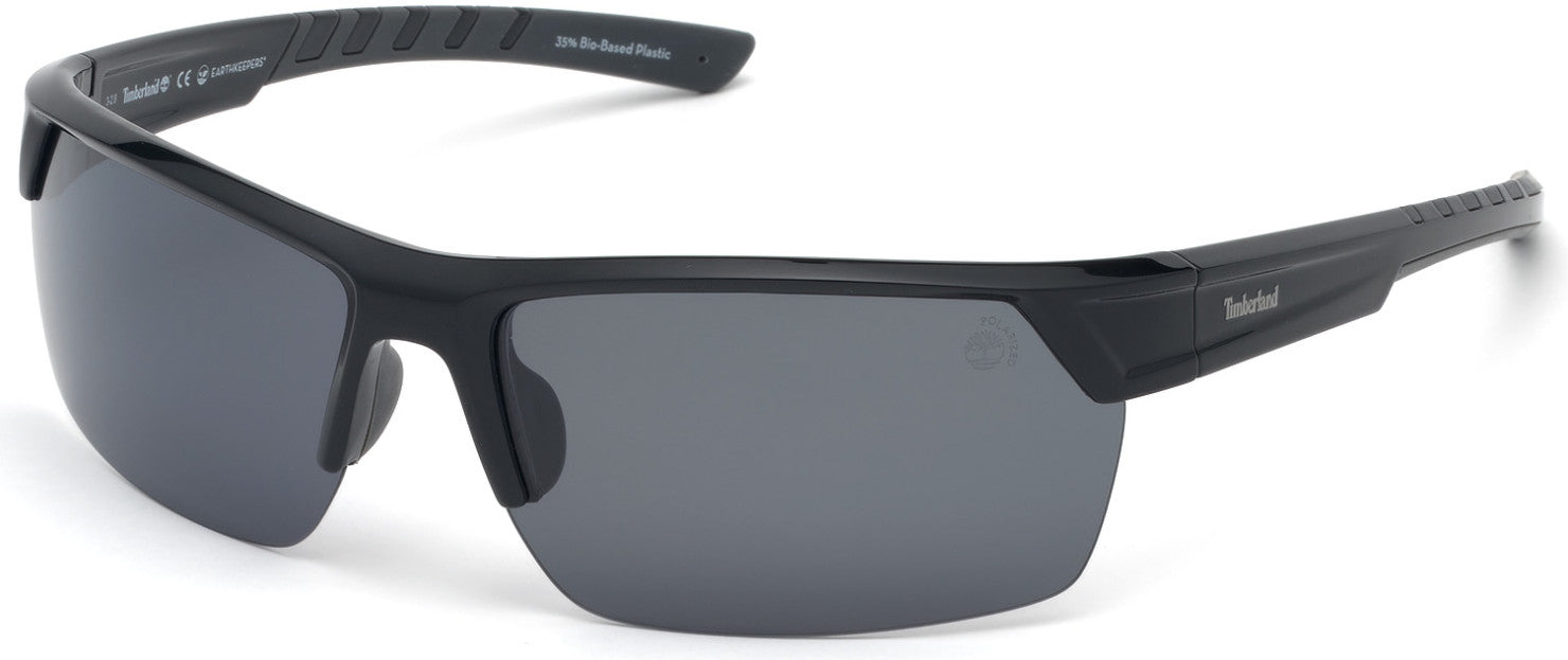 Timberland TB9193 Rectangular Sunglasses 01D-01D - Matte Black Front & Temples With Gray Rubber, Smoke Lenses