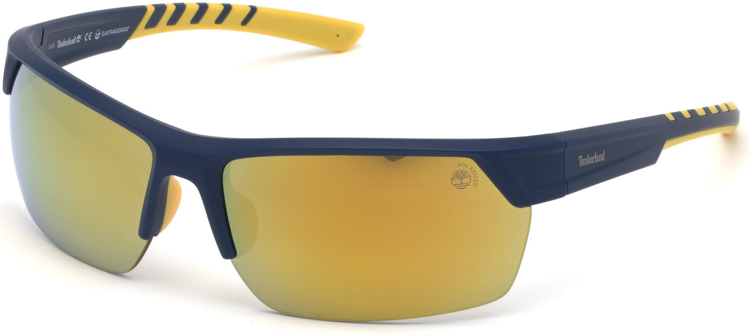 Timberland TB9193 Rectangular Sunglasses 91R-91R - Matte Blue Front & Temples With Yellow  Rubber, Yellow Mirror Lenses