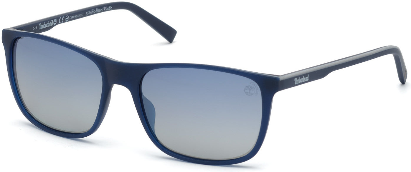 Timberland TB9195 Rectangular Sunglasses 91D-91D - Matte Blue Front/ Temples With Gray Stripe Accent/ Blue Gradient Lens