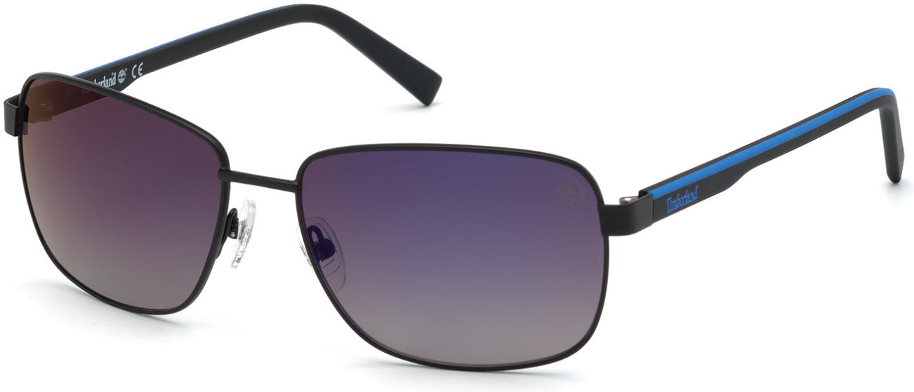 Timberland TB9196 Navigator Sunglasses 02D-02D - Matte Black Front/ Temples W. Blue Stripe/ Smoke Grad Lenses W. Flash