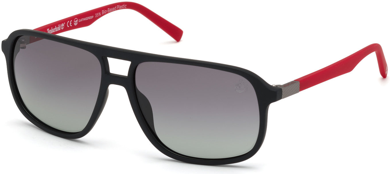 Timberland TB9200 Navigator Sunglasses 02D-02D - Matte Black Front With Red Rubber Temples, Smoke Gradient Lenses