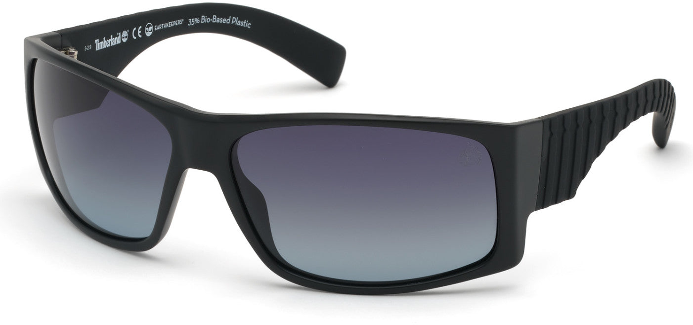 Timberland TB9215 Rectangular Sunglasses 02D-02D - Matte Black Front And Temples / Blue Gradient Lenses
