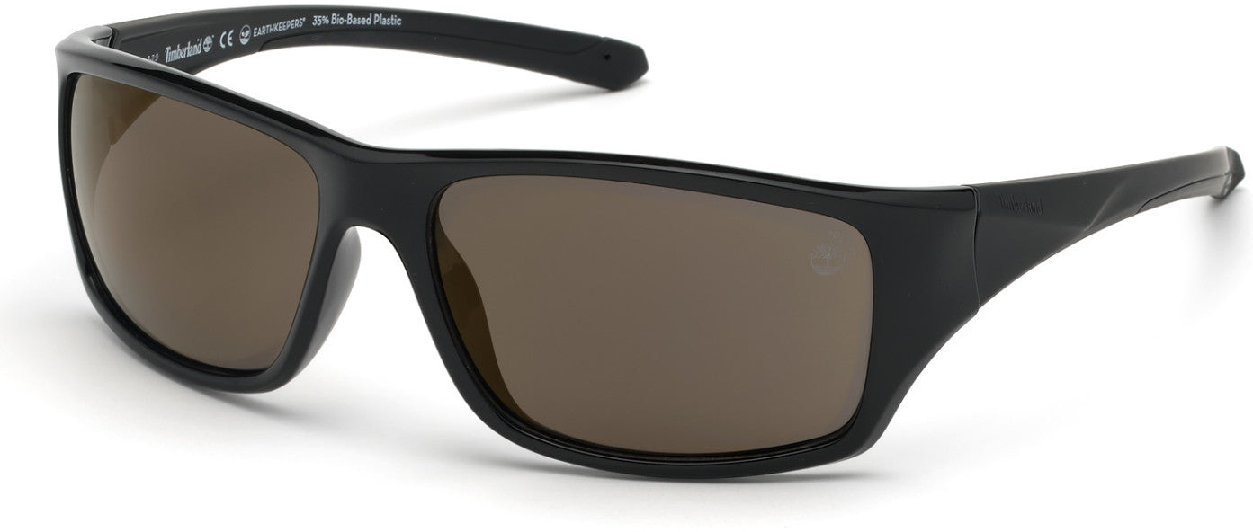 Timberland TB9217 Rectangular Sunglasses 01D-01D - Shiny Black W/ Black Rubber / Yellow/purple Mirror Lenses