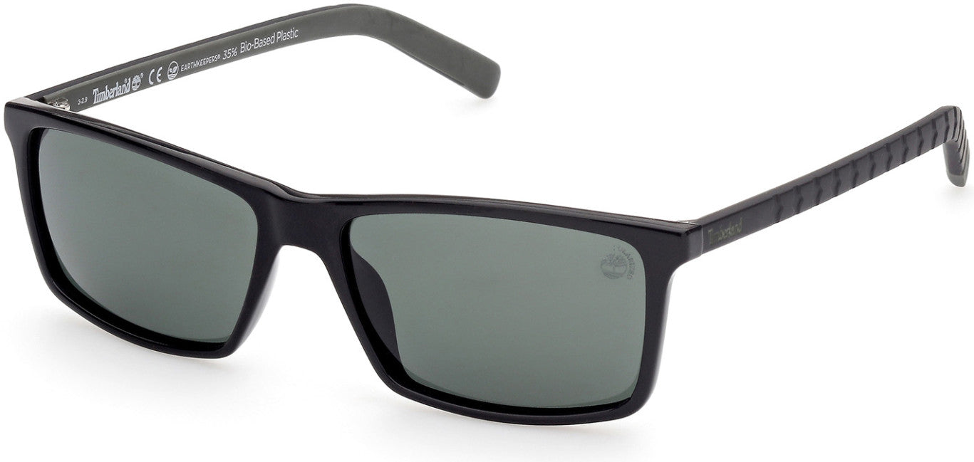 Timberland TB9222 Rectangular Sunglasses 01R-01R - Satin Matte Black / Smoke Polarized W/ Flash Lenses