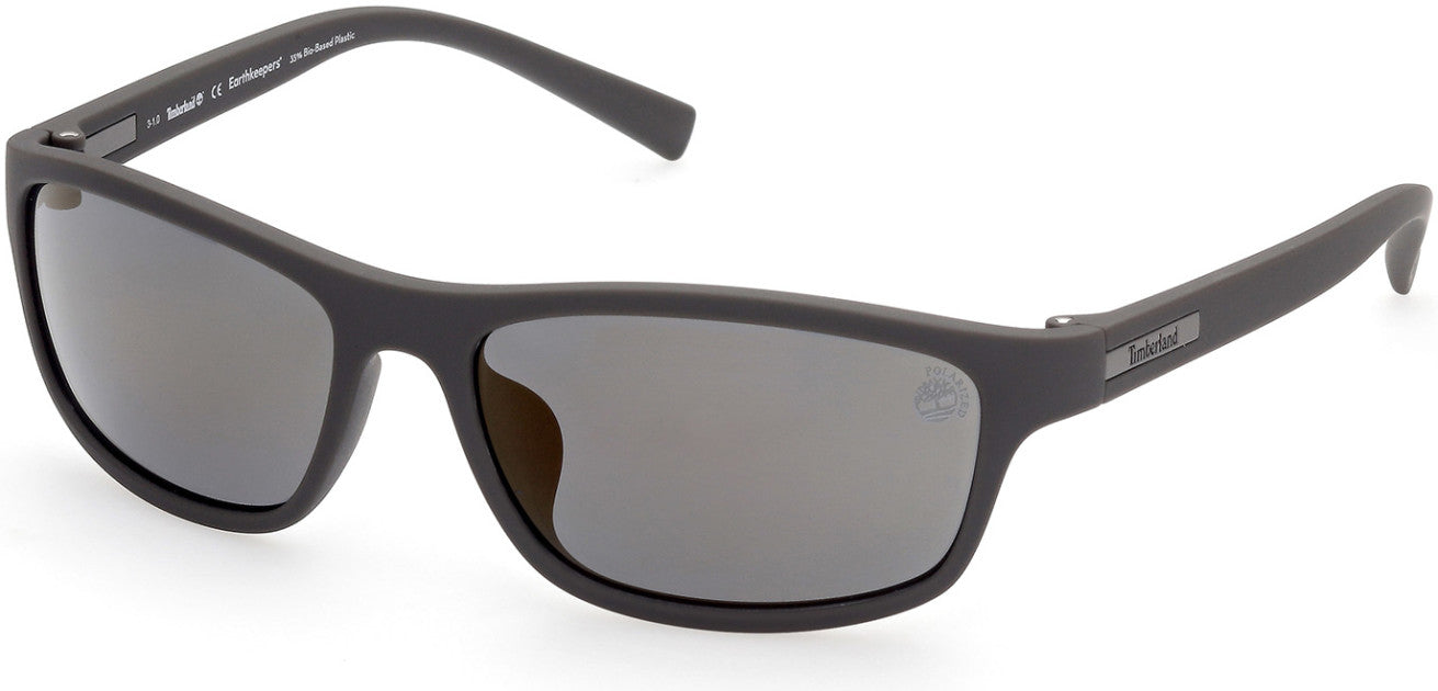 Timberland TB9237 Rectangular Sunglasses 20D-20D - Soft Touch Gray Front/temples W/ Gunmetal Plaque / Gold Flash Lenses