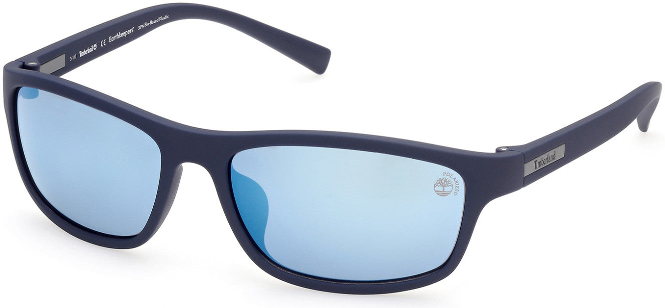 Timberland TB9237 Rectangular Sunglasses 91D-91D - Soft Touch Navy Front/temples W/ Gray Plaque / Blue Mirror Lenses