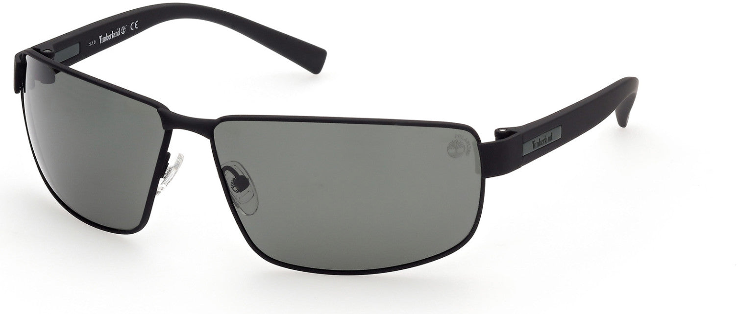 Timberland TB9238 Rectangular Sunglasses 02R-02R - Soft Touch Black Front/temples W/ Green Plaque / Green Lenses