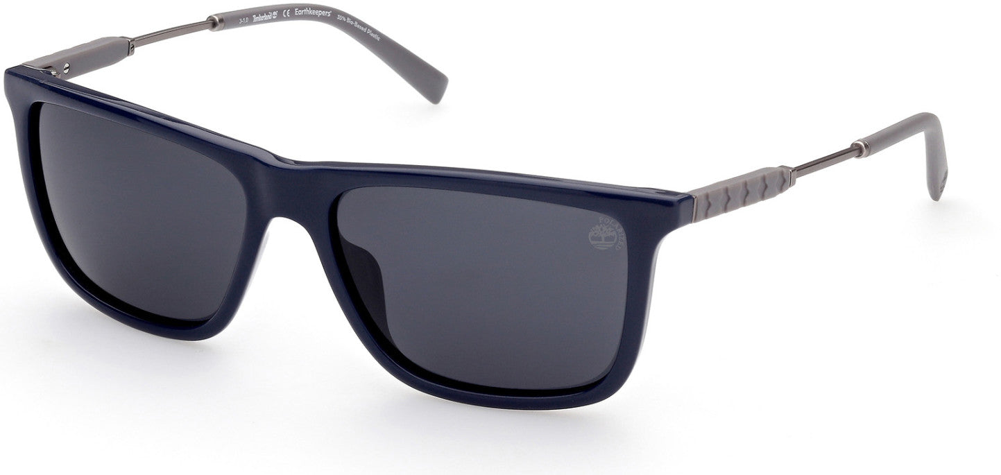 Timberland TB9242 Rectangular Sunglasses 90D-90D - Shiny Navy W/ Gunmetal W/ Dark Grey Rubber / Smoke Lenses