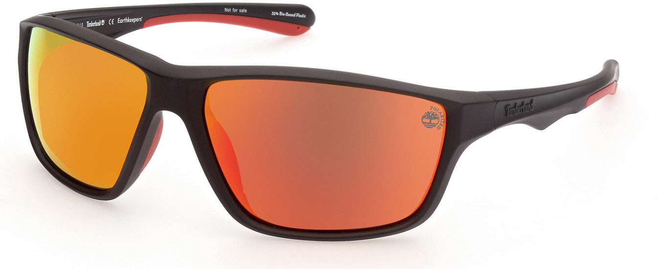 Timberland TB9246 Rectangular Sunglasses 02D-02D - Matte Black Front/temples W/ Red Rubber / Red/gold Mirror Lenses
